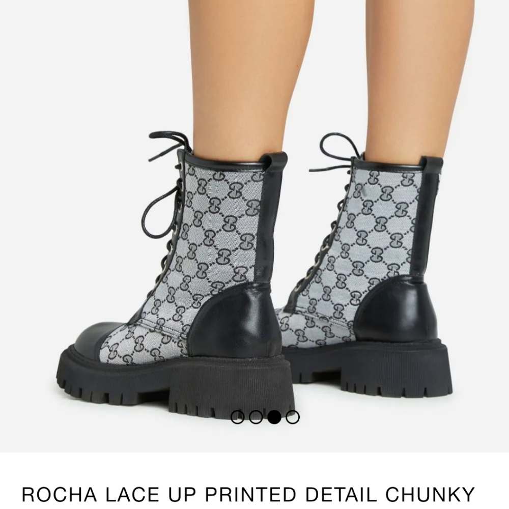 NIB Luxury Designer Double G print Combat lace up boots size 7 Inspired - Picture 3 of 10